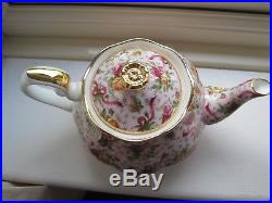 Royal Albert Pink Chintz Large Teapot + Sugar Ruby Celebration Old Country Roses