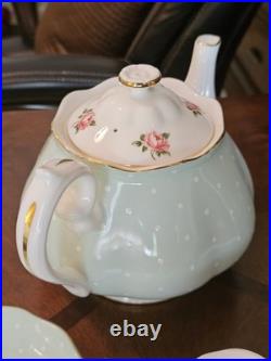 Royal Albert Polka Rose Set Large Tea Pot and 2 Cups And Saucers Excellent