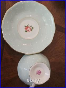 Royal Albert Polka Rose Set Large Tea Pot and 2 Cups And Saucers Excellent