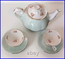 Royal Albert Polka Rose Set Large Tea Pot and 2 Cups And Saucers Excellent