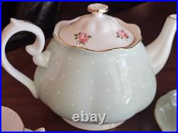 Royal Albert Polka Rose Set Large Tea Pot and 2 Cups And Saucers Excellent