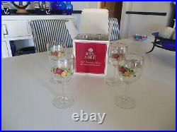 Royal Albert Set Of 8 Old Country Roses All Purpose Goblets Gold Rim