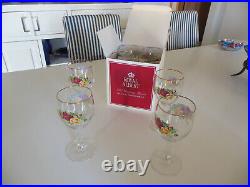 Royal Albert Set Of 8 Old Country Roses All Purpose Goblets Gold Rim