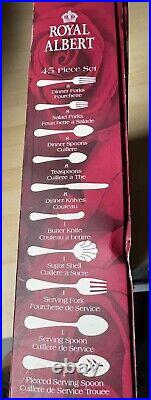 Royal Albert Silverware Old Country Roses Stainless with gold, 45 Piece New In Box