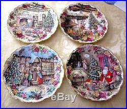 Royal Albert Vintage OLD COUNTRY ROSES 4 CHRISTMAS PLATES FFE Signed