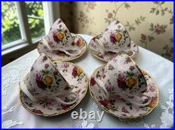 Royal Albert Vintage Old Country Roses Soft Pink Lace Teacups Set of 4 from 2002