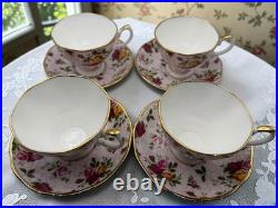 Royal Albert Vintage Old Country Roses Soft Pink Lace Teacups Set of 4 from 2002