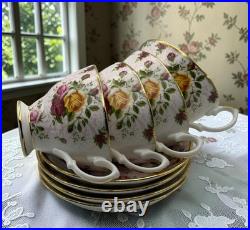 Royal Albert Vintage Old Country Roses Soft Pink Lace Teacups Set of 4 from 2002