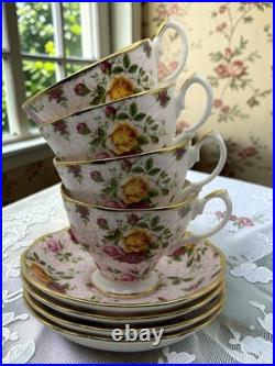 Royal Albert Vintage Old Country Roses Soft Pink Lace Teacups Set of 4 from 2002