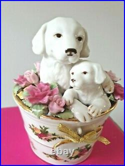 Royal Doulton / Royal AlbertOld Country Roses Pair of Puppies in Pot of Flowers