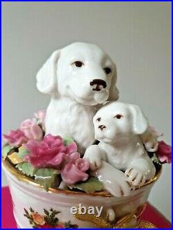 Royal Doulton / Royal AlbertOld Country Roses Pair of Puppies in Pot of Flowers
