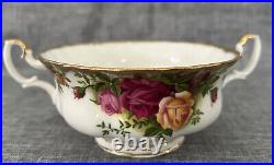 Set (4) Royal Albert Old Country Roses Cream Soup Bowls & Saucers Two Handle