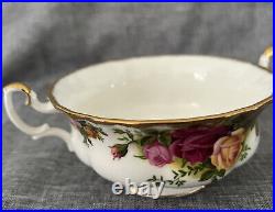 Set (4) Royal Albert Old Country Roses Cream Soup Bowls & Saucers Two Handle
