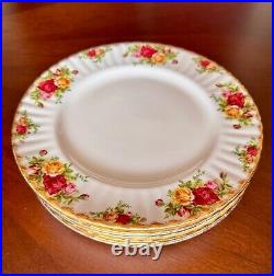Set 8 Royal Albert Old Country Roses, Bone China 10 3/8 Dinner Plates
