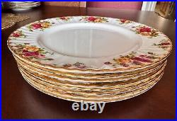Set 8 Royal Albert Old Country Roses, Bone China 10 3/8 Dinner Plates