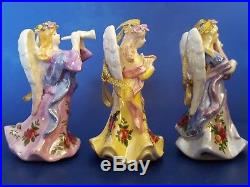 Set of 3 Royal Albert Old Country Roses Musical Porcelain Angel Ornaments with Box