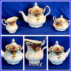 Set of 3 Royal Albert Old Country Roses Teapot Tea Pot Creamer Sugar Bowl 1962