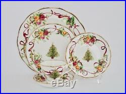 Set of 4, Royal Albert Old Country Rose Christmas Tree Bone China Dinnerware
