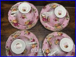 Set of 4 Royal Albert Old Country Roses Dusky Pink Lace Teacup & Saucer