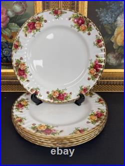 Set of 5-Royal Albert Old Country Roses Fluted Dinner Plates, 10 3/8