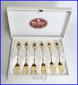 Set of 6 ROYAL ALBERT Old Country Roses Gold Plated Cutlery Vintage Sweet Forks