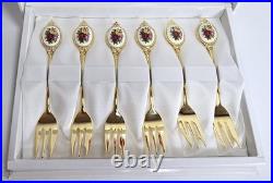 Set of 6 ROYAL ALBERT Old Country Roses Gold Plated Cutlery Vintage Sweet Forks