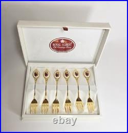 Set of 6 ROYAL ALBERT Old Country Roses Gold Plated Cutlery Vintage Sweet Forks