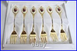 Set of 6 ROYAL ALBERT Old Country Roses Gold Plated Cutlery Vintage Sweet Forks