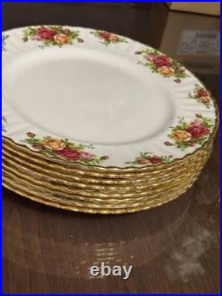 Set of 8 1962 Royal Albert Old Country Roses 10.5 Dinner Plate Bone China