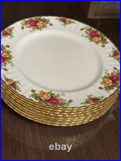 Set of 8 1962 Royal Albert Old Country Roses 10.5 Dinner Plate Bone China