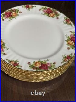 Set of 8 1962 Royal Albert Old Country Roses 10.5 Dinner Plate Bone China