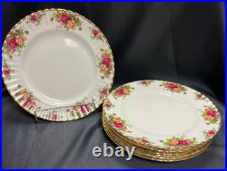 Set of 8 Royal Albert Old Country Roses 10.5 Dinner Plates with Gold Trim