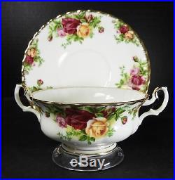 Seven 1962 Vintage Royal Albert Footed Cream Soup & Saucer Old Country Roses