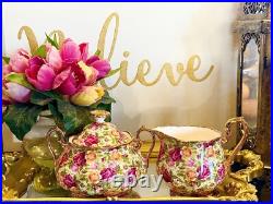 Stunning! ROYAL ALBERT Old Country Roses CHINTZ Lidded Sugar&Creamer Set. Mint