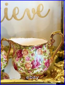Stunning! ROYAL ALBERT Old Country Roses CHINTZ Lidded Sugar&Creamer Set. Mint