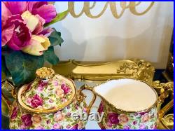 Stunning! ROYAL ALBERT Old Country Roses CHINTZ Lidded Sugar&Creamer Set. Mint