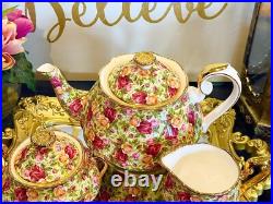 Stunning! VINTAGE ROYAL ALBERT Old Country Roses CHINTZ 5 Pieces Tea Set. Mint