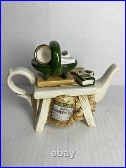 Superb Royal Albert Old Country Roses Garden Bench Teapot Miniature Green Basket