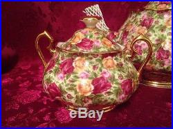Teapot Creamer Sugar Set Royal Albert Old Country Roses Chintz England Rare