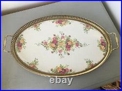 Ultra rare Royal Albert Old Country Roses Brass Gallery Melamine Tray by Mallod