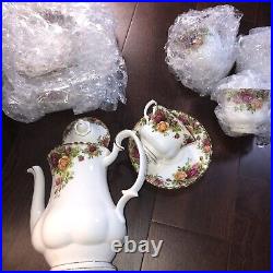 VINTAGE 1962 Royal Albert Old Country Roses Tea Pot Cup & Saucer 4 Sets