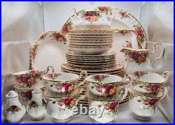 VTG 46 Piece Royal Albert Old Country Roses English Bone China Dish Set