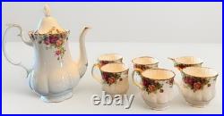 VTG Royal Albert Old Country Roses Bone China Coffee Pot with Lid & 6 Cups EUC