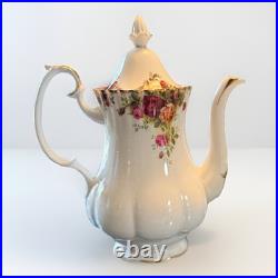VTG Royal Albert Old Country Roses Bone China Coffee Pot with Lid & 6 Cups EUC