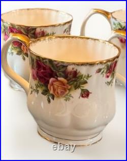 VTG Royal Albert Old Country Roses Bone China Coffee Pot with Lid & 6 Cups EUC