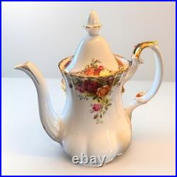 VTG Royal Albert Old Country Roses Bone China Coffee Pot with Lid & 6 Cups EUC