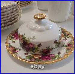 VTG Royal Albert Old Country Roses Bone China Dinner Set England 1962, 87 pieces