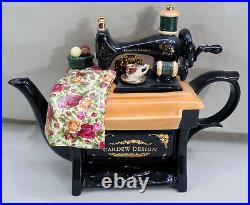 VTG Royal Albert Old Country Roses Cardew Sewing Machine Teapot Chintz Large