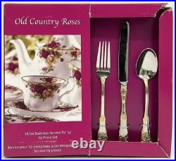 VTG Royal Albert Old Country Roses Stainless Flatware set for 12 w Serving Pcs
