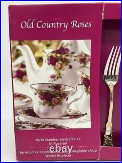 VTG Royal Albert Old Country Roses Stainless Flatware set for 12 w Serving Pcs